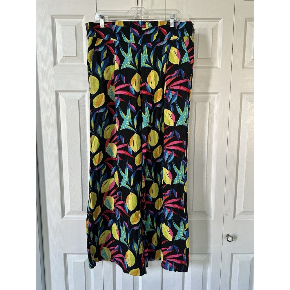 Tabitha Brown lemon Linen wide leg belted pants Womens Size L